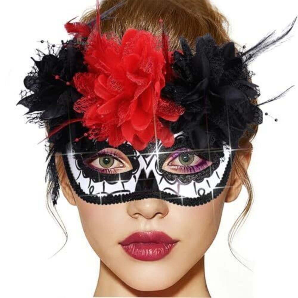 4230 Flower Halloween Masquerade Mask Skull Day of the Dead Eyemask Lace